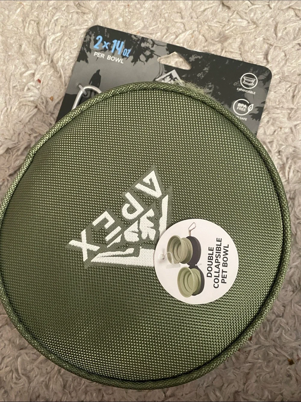 Apex Olive Green Double Collapsible Pet Bowl with Carry Case